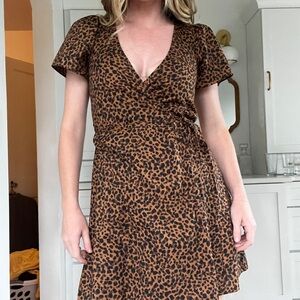 Madewell Brown Leopard Print Mini wrap Dress